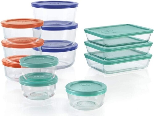 Pyrex Simply Store 24-Pc Glass Food Storage Container Set with Lid, Round & Rectangle Glass Storage Containers with Lid, BPA-Free Lid, Non-Pourous Glass, Dishwasher, Microwave and Freezer Safe