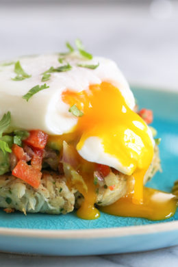 Treat yourself or your loved ones to this special dish – crab cakes benedict topped with avocado relish and a poached egg. Perfect for breakfast, lunch or brunch!