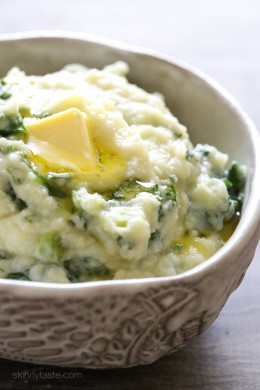 Colcannon is an Irish mashed potato dish mixed with greens and sometimes cabbage. This low-carb mash uses cauliflower in place of potatoes and added kale, which I have to say is really darn good!