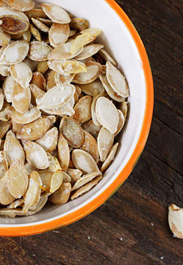 Roasted pumpkin seeds are fun and simple to make with your kids, especially after you just finished carving it; they also make for a healthy snack!